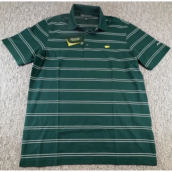 Masters Collection Pima Cotton Golf Polo Shirt Mens M Green White Striped NWT